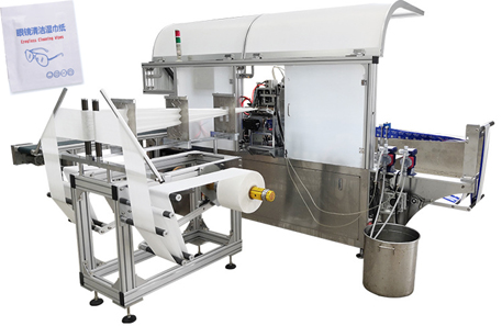 automatic 4 side sealing single alcohol wipe wet tissue folding packing machine manufacturer in China